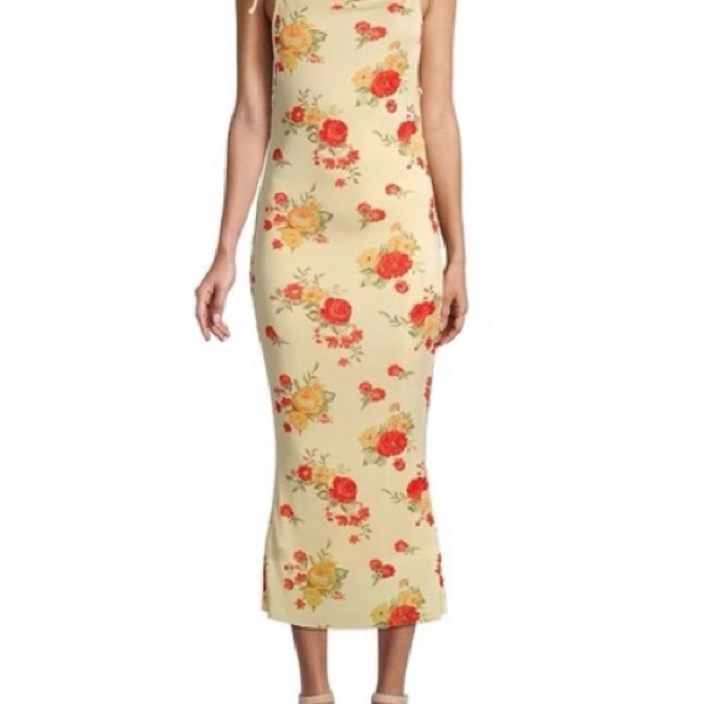 Yellow Floral Midi Dress with Tie Straps